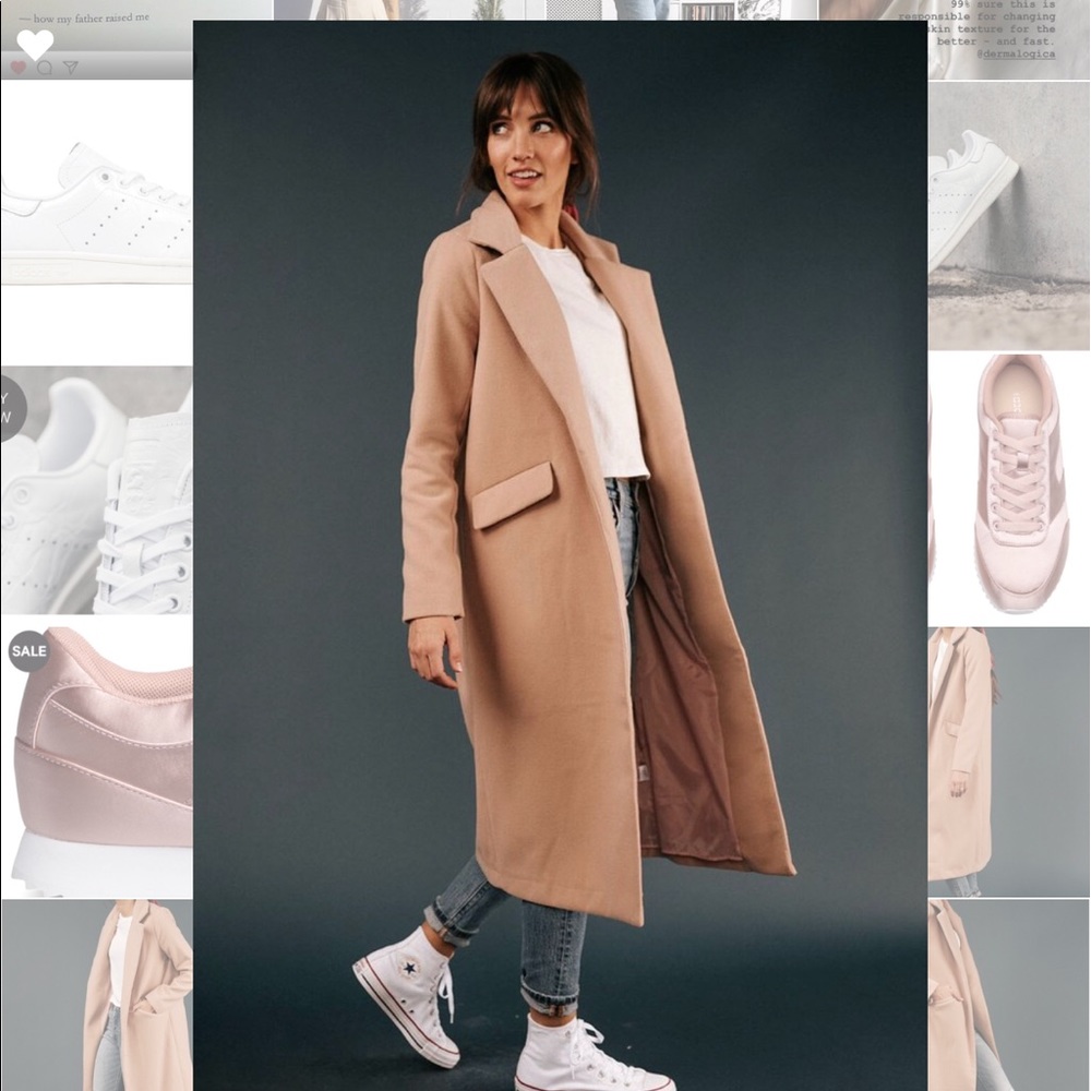 Clad & Cloth Longline Tan Beige Coat Jacket M/L